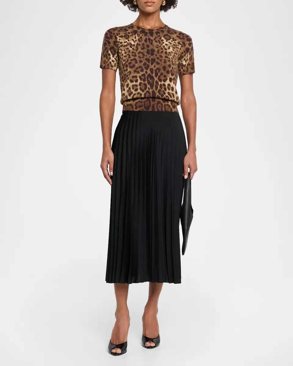 Neiman Marcus Cashmere Collection Cashmere Animal-Print Crewneck Top | Thumbnail 2 Neiman Marcus Cashmere Collection Cashmere Animal-Print Crewneck Top | Thumbnail 2