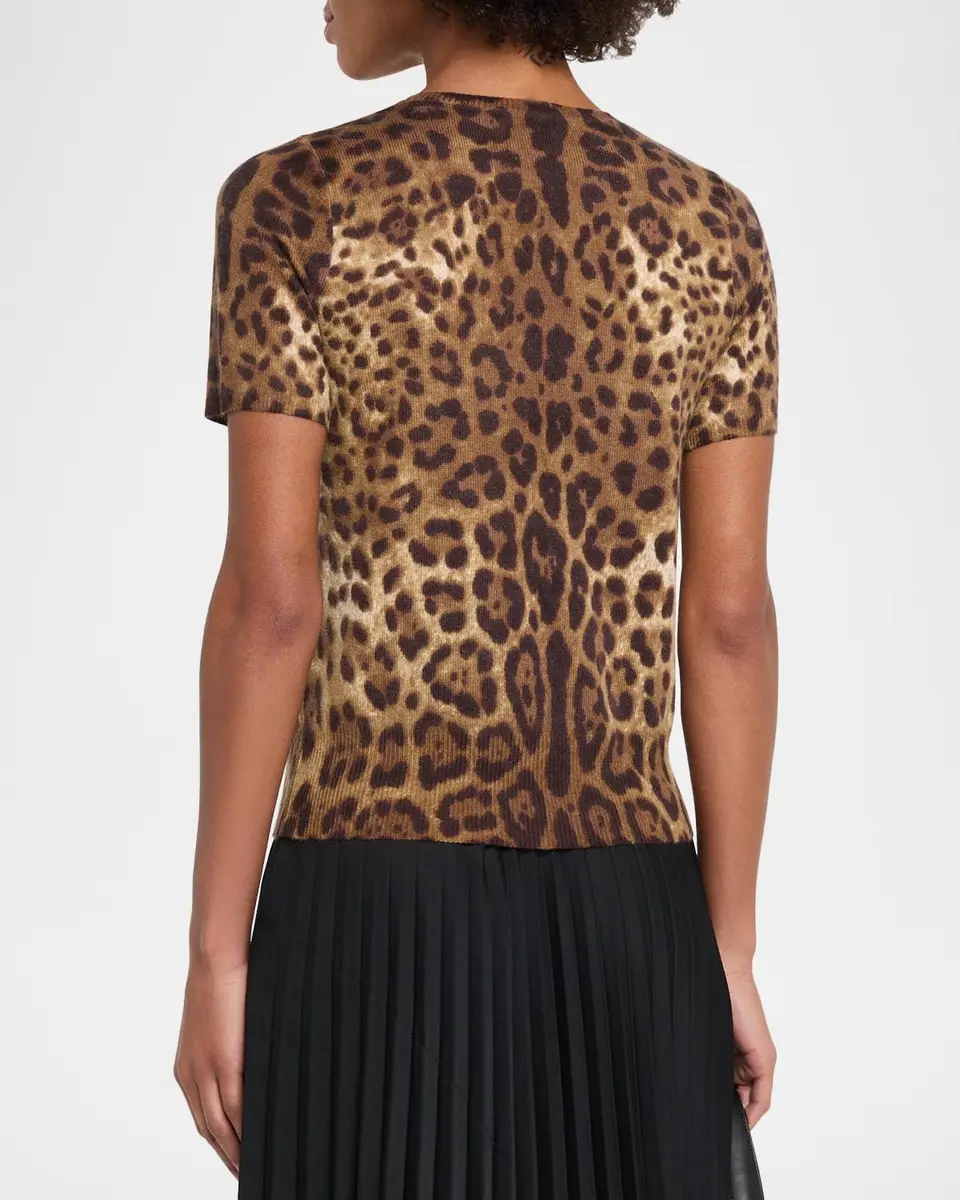 Neiman Marcus Cashmere Collection Cashmere Animal-Print Crewneck Top | Thumbnail 3 Neiman Marcus Cashmere Collection Cashmere Animal-Print Crewneck Top | Thumbnail 3