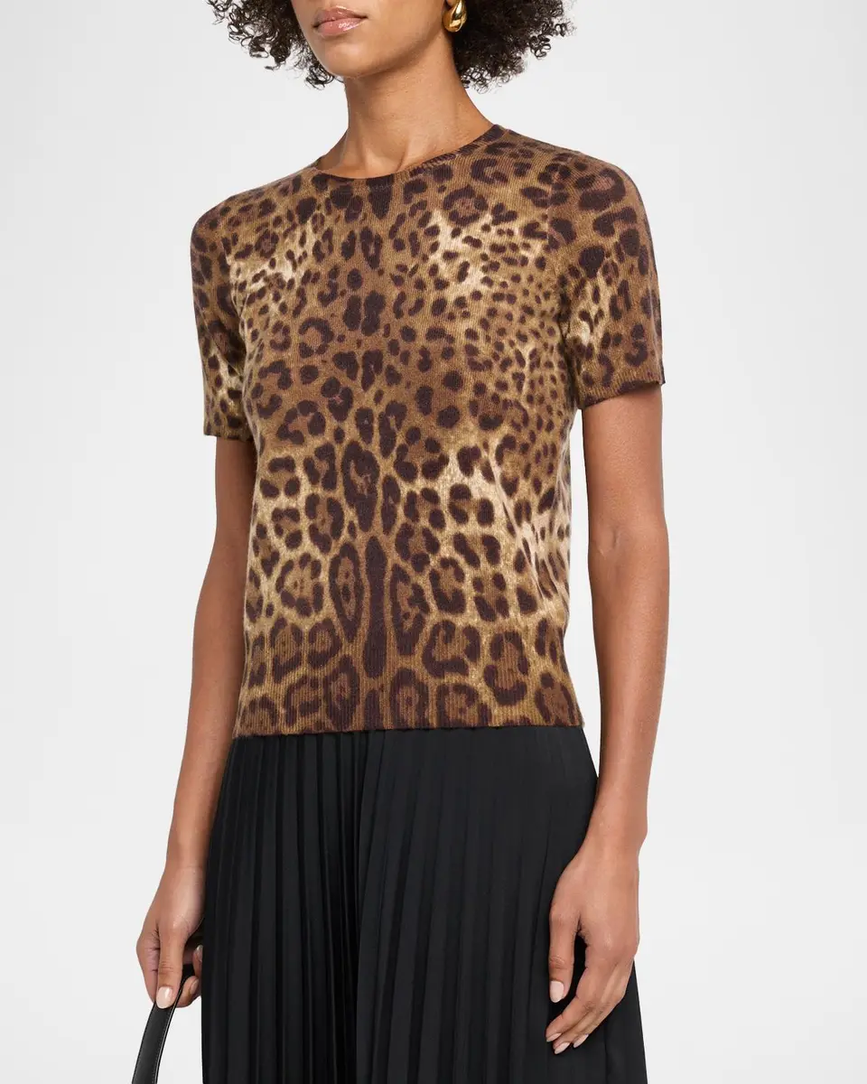 Neiman Marcus Cashmere Collection Cashmere Animal-Print Crewneck Top | Thumbnail 4 Neiman Marcus Cashmere Collection Cashmere Animal-Print Crewneck Top | Thumbnail 4