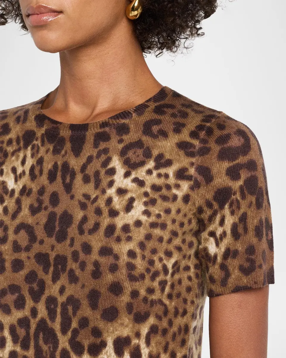 Neiman Marcus Cashmere Collection Cashmere Animal-Print Crewneck Top | Thumbnail 5 Neiman Marcus Cashmere Collection Cashmere Animal-Print Crewneck Top | Thumbnail 5