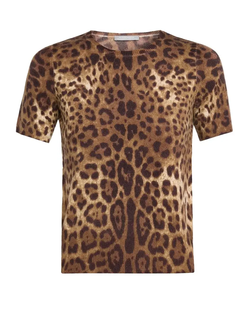 Neiman Marcus Cashmere Collection Cashmere Animal-Print Crewneck Top