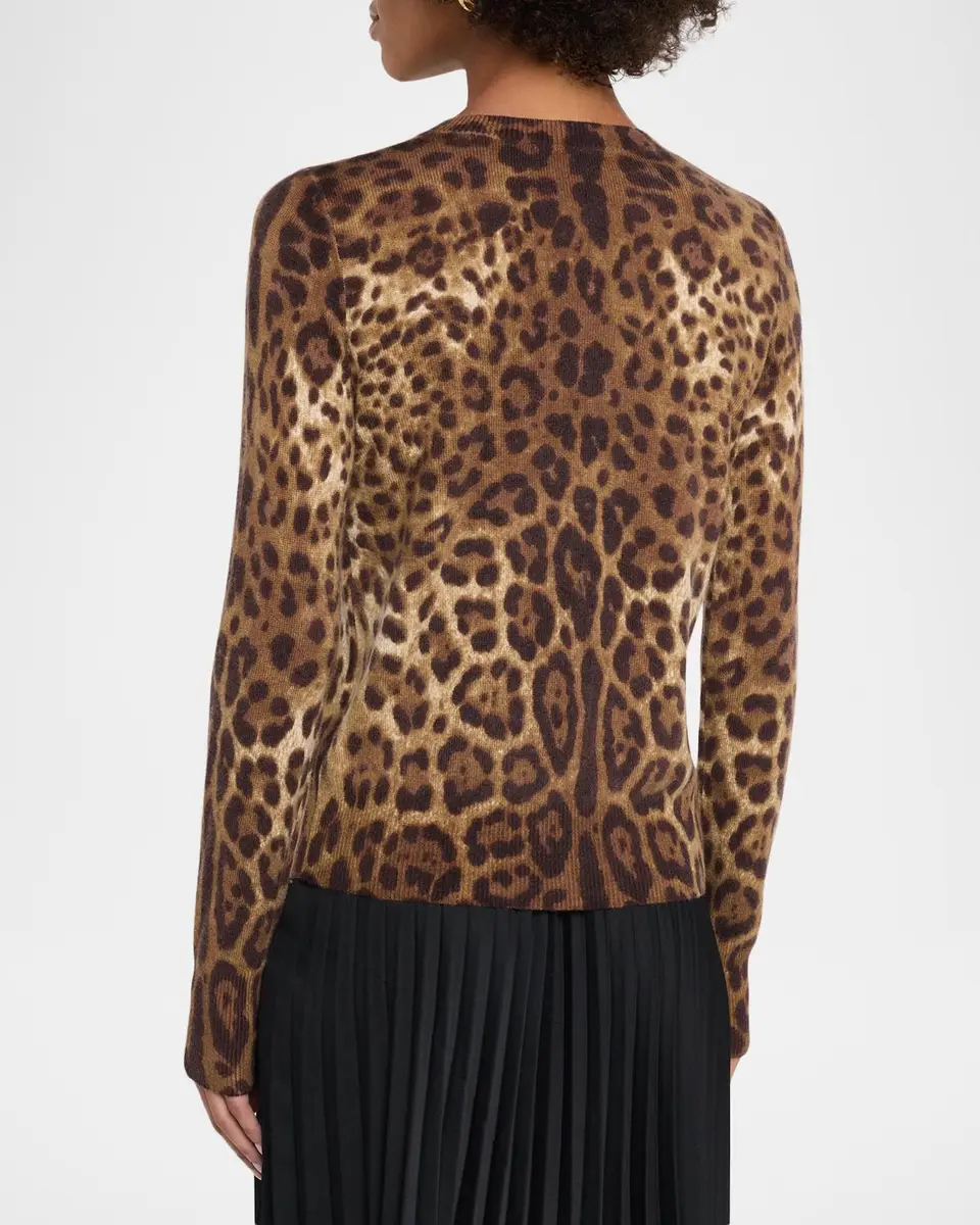 Neiman Marcus Cashmere Collection Cashmere Animal-Print Crewneck Cardigan | Thumbnail 3