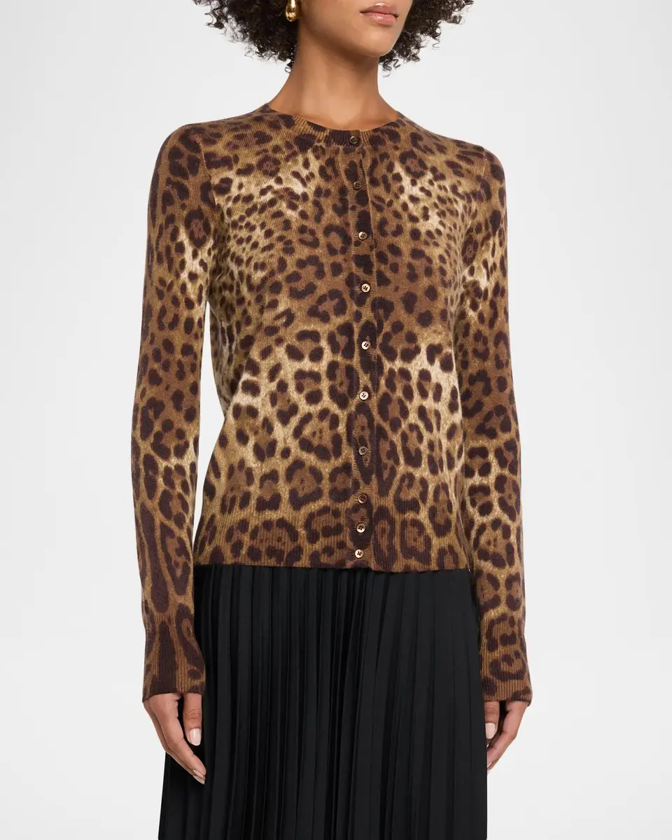 Neiman Marcus Cashmere Collection Cashmere Animal-Print Crewneck Cardigan | Thumbnail 4