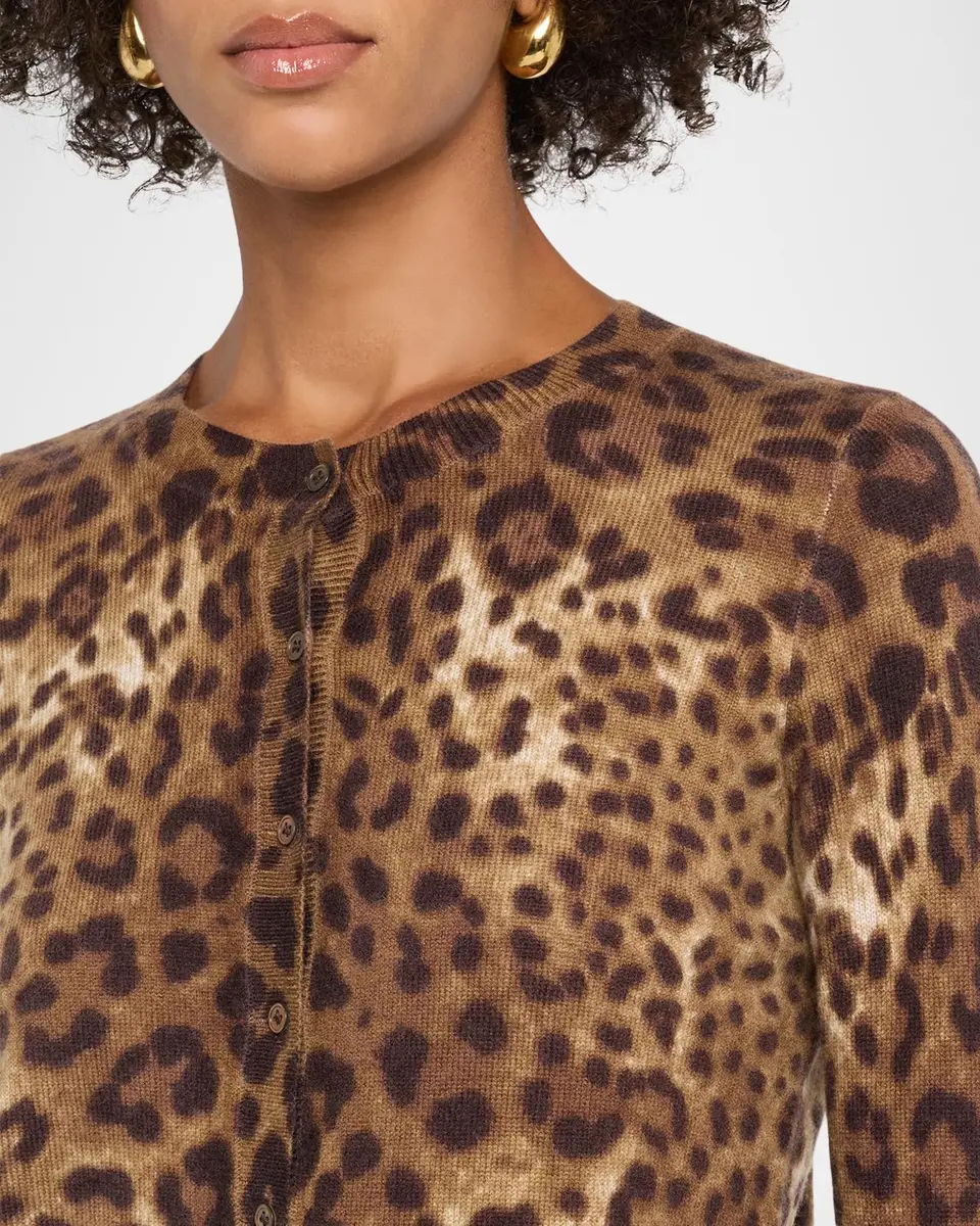 Neiman Marcus Cashmere Collection Cashmere Animal-Print Crewneck Cardigan | Thumbnail 5