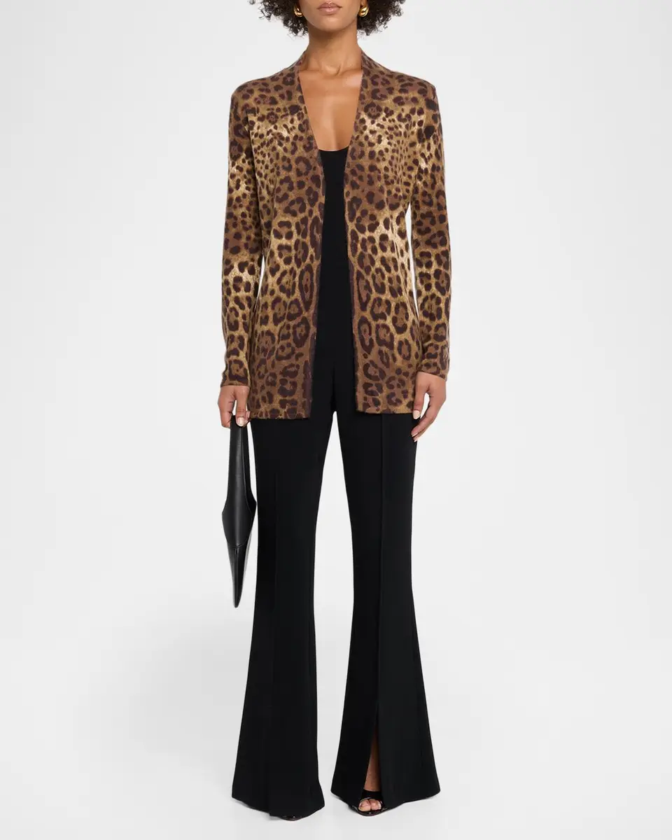 Neiman Marcus Cashmere Collection Cashmere Open Animal-Print Cardigan | Thumbnail 2 Neiman Marcus Cashmere Collection Cashmere Open Animal-Print Cardigan | Thumbnail 2