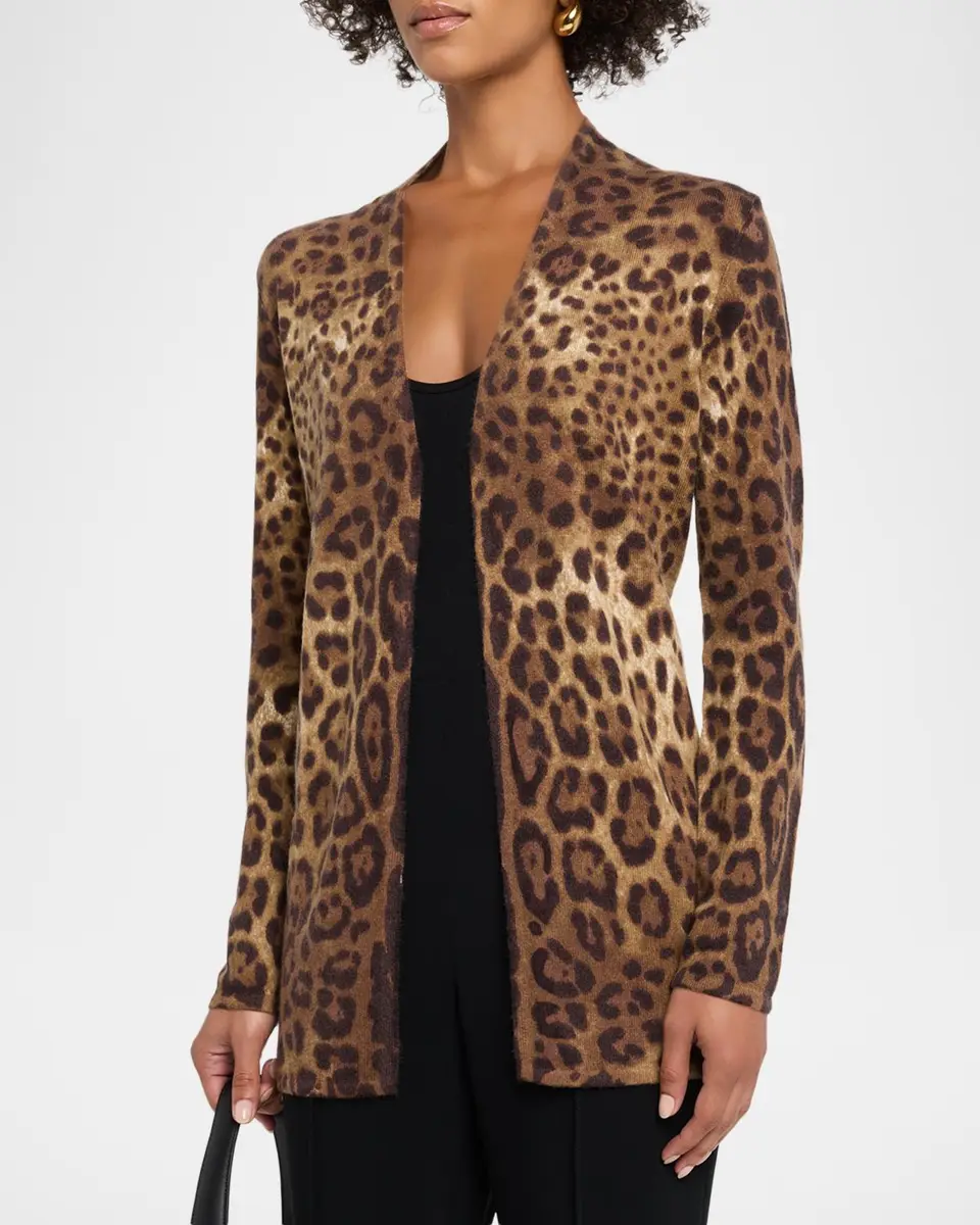 Neiman Marcus Cashmere Collection Cashmere Open Animal-Print Cardigan | Thumbnail 4 Neiman Marcus Cashmere Collection Cashmere Open Animal-Print Cardigan | Thumbnail 4