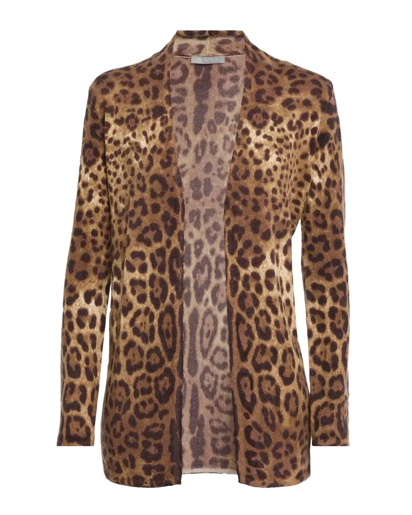Cashmere Open Animal-Print Cardigan Cashmere Open Animal-Print Cardigan