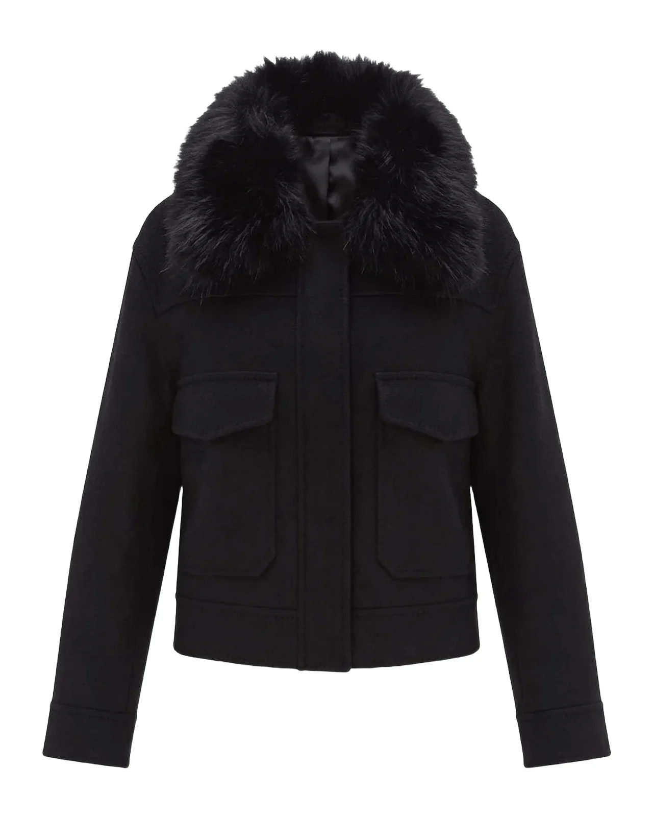 Cashmere And Wool Jacket With Detachable Goat Shearling Collar Cashmere And Wool Jacket With Detachable Goat Shearling Collar