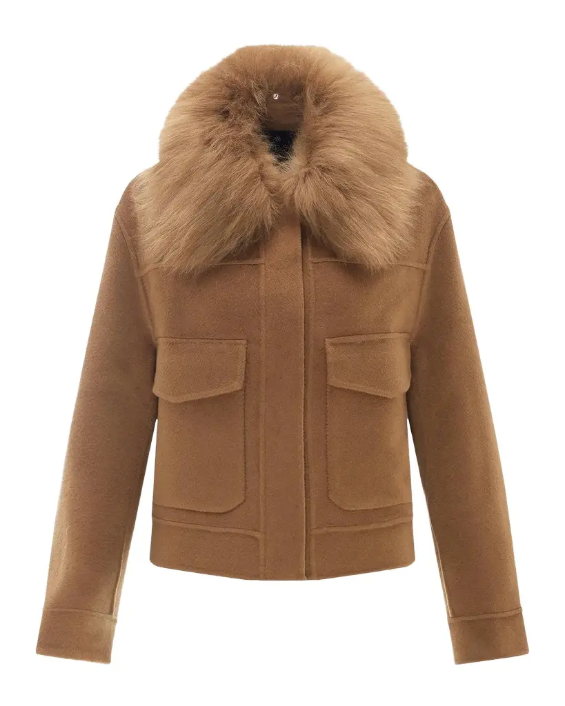 Cashmere And Wool Jacket With Detachable Goat Shearling Collar Cashmere And Wool Jacket With Detachable Goat Shearling Collar