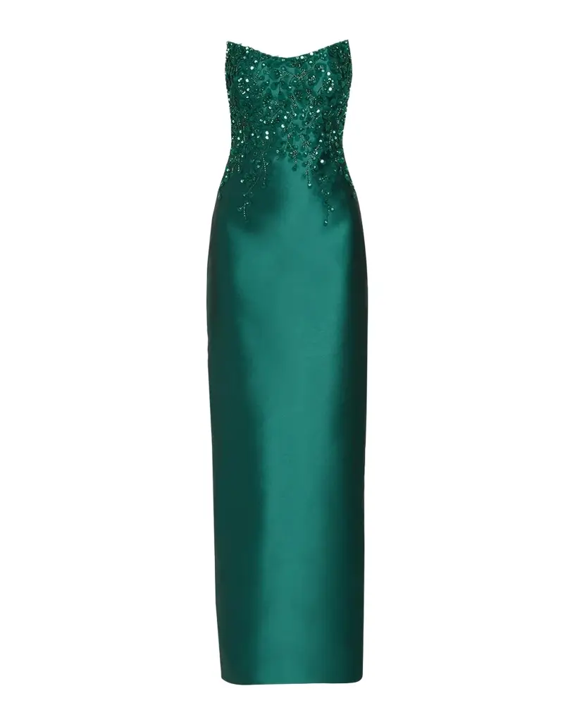 Beaded Strapless Silk Column Gown