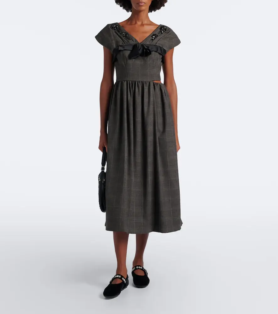 Simone Rocha Prince of Wales check wool midi dress | Thumbnail 3 Simone Rocha Prince of Wales check wool midi dress | Thumbnail 3