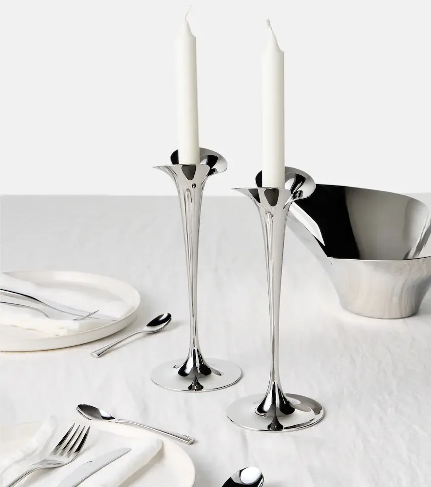 Georg Jensen Bloom Large set of 2 stainless steel candle holders by Helle Damkjær | Thumbnail 2 Georg Jensen Bloom Large set of 2 stainless steel candle holders by Helle Damkjær | Thumbnail 2
