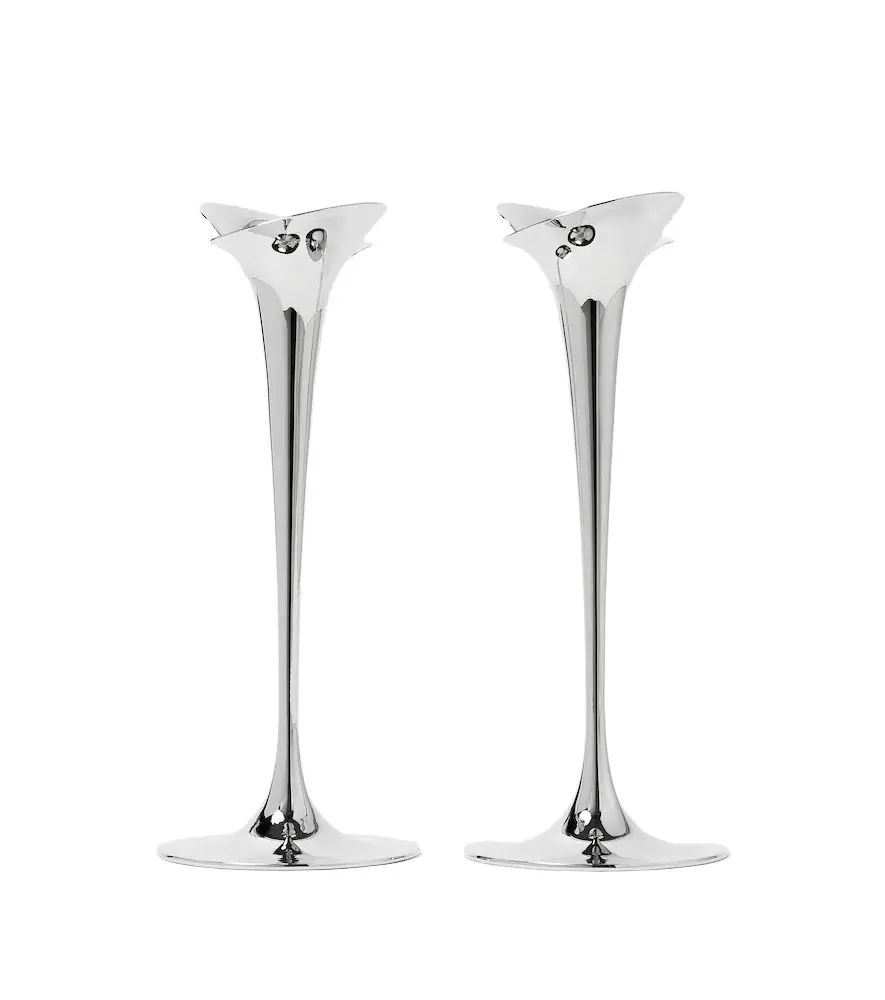 Georg Jensen Bloom Large set of 2 stainless steel candle holders by Helle Damkjær