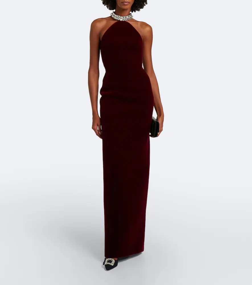 David Koma Embellished halterneck velvet gown | Thumbnail 2