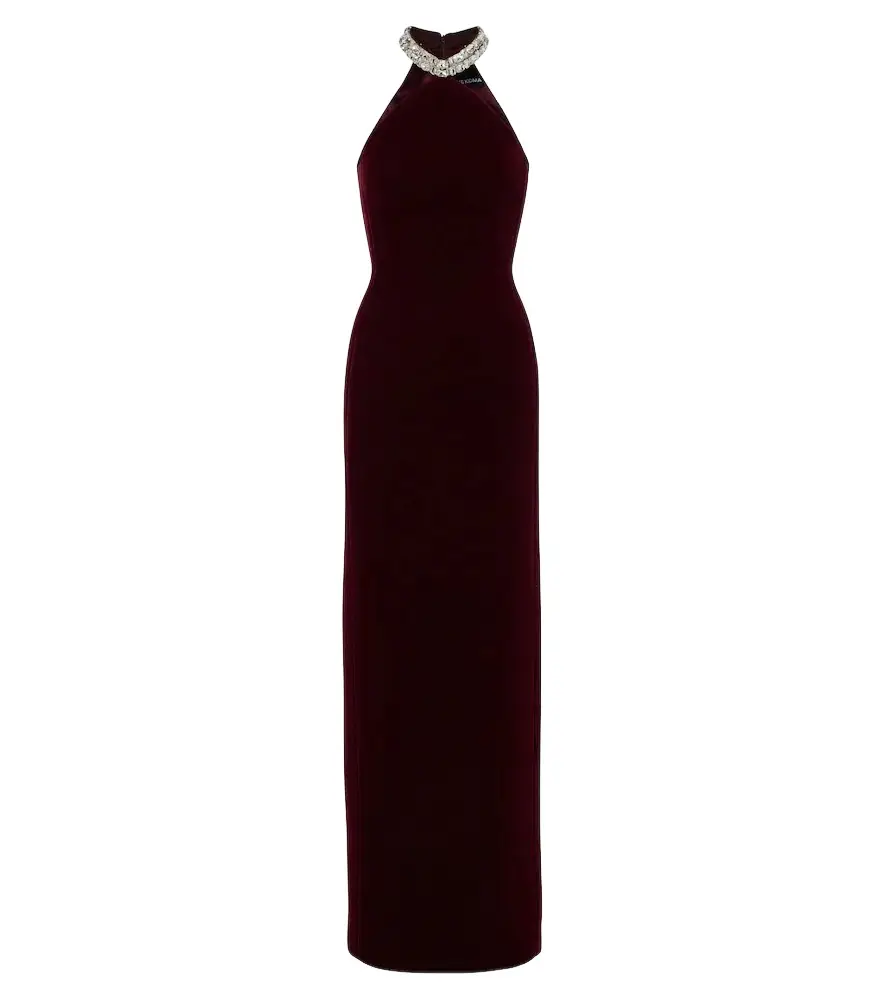 David Koma Embellished halterneck velvet gown