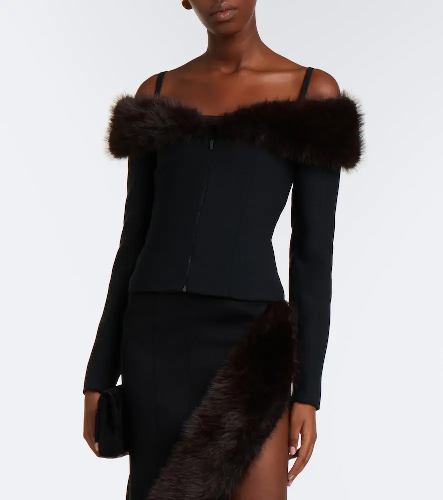 David Koma Off-shoulder wool-blend zip-up top | Thumbnail 2 David Koma Off-shoulder wool-blend zip-up top | Thumbnail 2