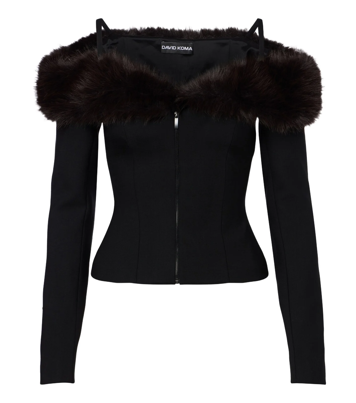 David Koma Off-shoulder wool-blend zip-up top