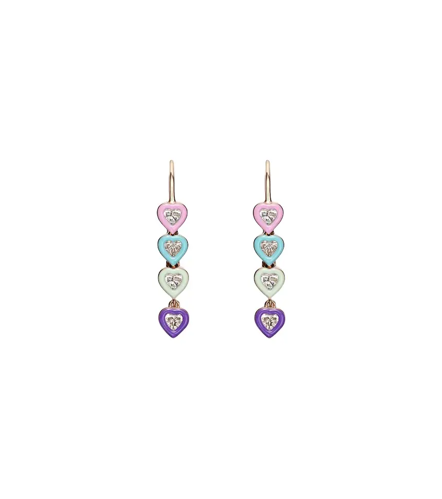 Kamyen Candy Crush 18kt rose gold drop earrings with diamonds and enamel