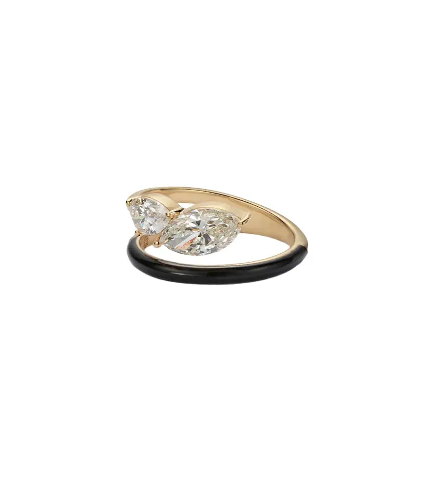 Emily 18kt gold and enamel ring with diamonds