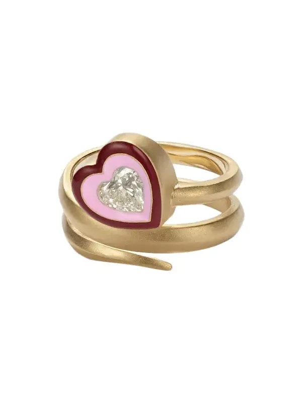 Kamyen Love Loop 18kt gold and enamel ring with diamond