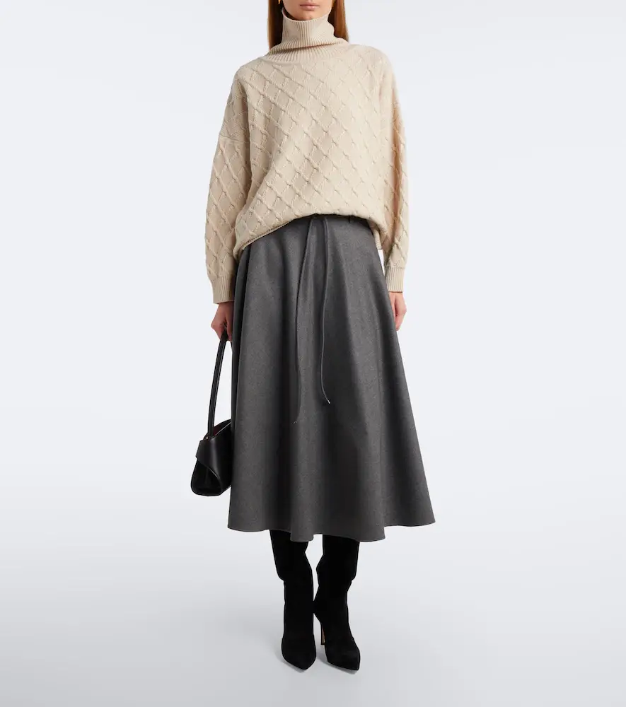 Max Mara Belted pleated cashmere-blend midi skirt | Thumbnail 2 Max Mara Belted pleated cashmere-blend midi skirt | Thumbnail 2