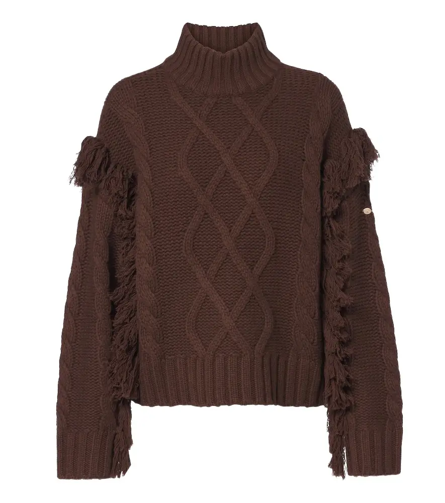 Brit cable-knit fringed wool sweater