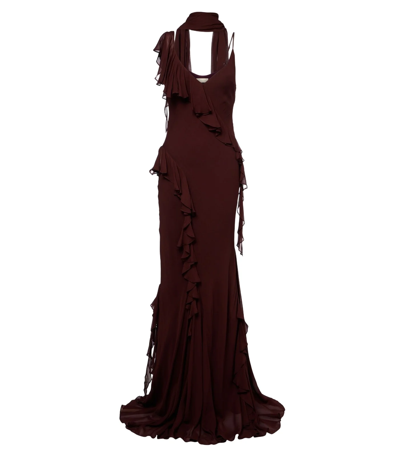 DE LA VALI Mayara ruffled scarf-detail georgette gown