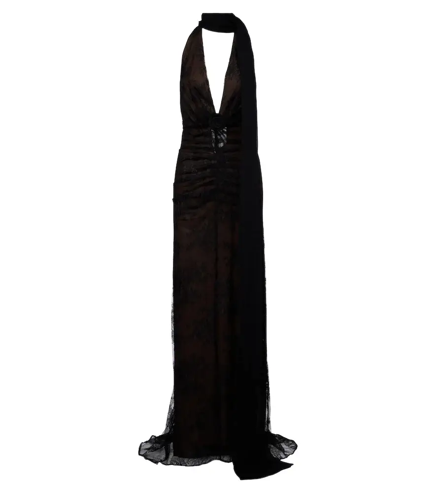 DE LA VALI Amora gathered open-back lace tulle gown