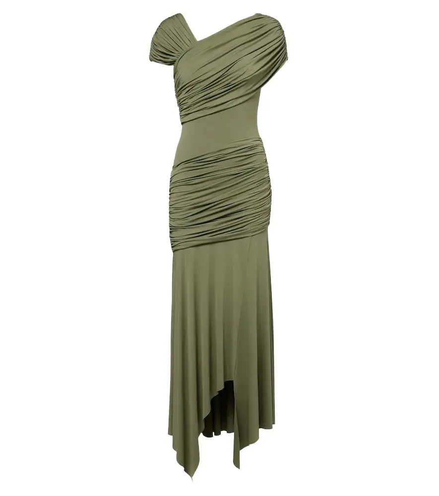 DE LA VALI Hela asymmetric ruched jersey mididress