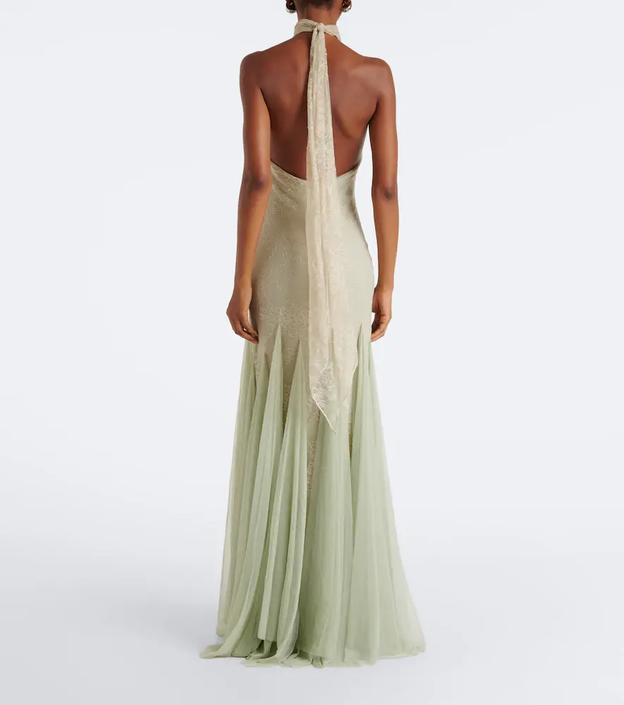 DE LA VALI Elowen lace halterneck gown | Thumbnail 2