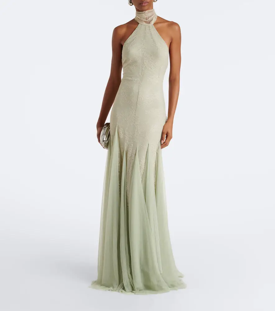 DE LA VALI Elowen lace halterneck gown | Thumbnail 3