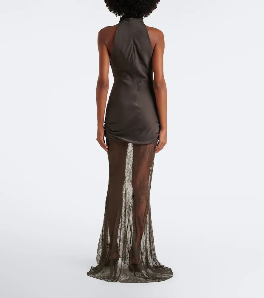 DE LA VALI Eldra ruched lace-trimmed satin maxi dress | Thumbnail 2