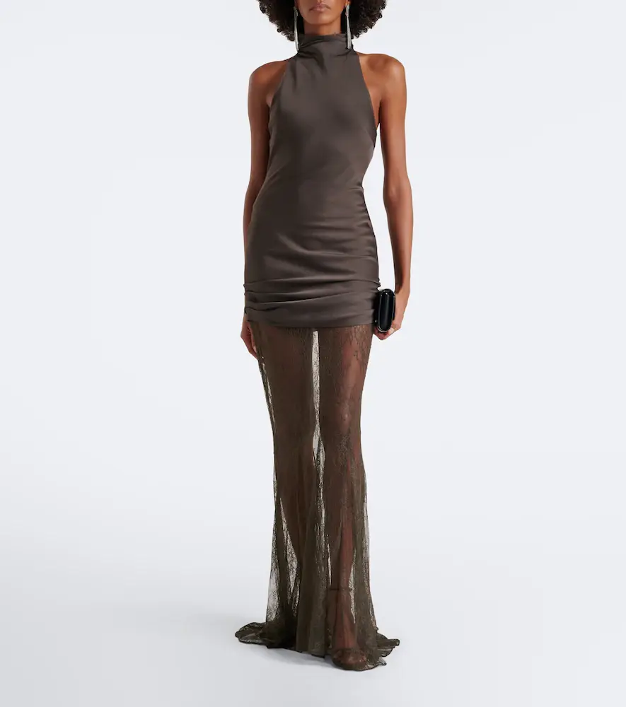 DE LA VALI Eldra ruched lace-trimmed satin maxi dress | Thumbnail 5