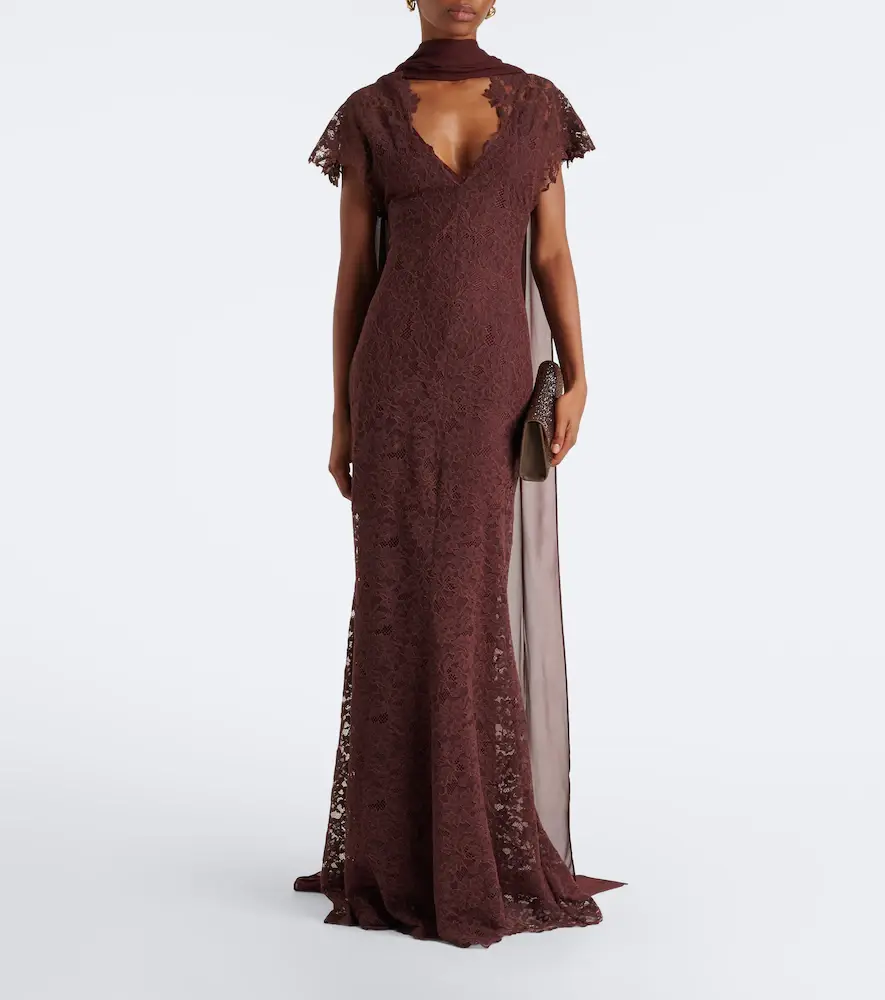 DE LA VALI Solina scarf-detail cotton-blend lace gown | Thumbnail 2