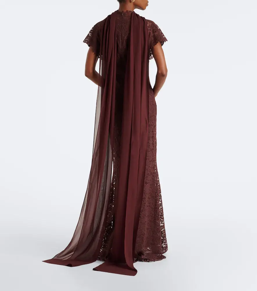 DE LA VALI Solina scarf-detail cotton-blend lace gown | Thumbnail 4