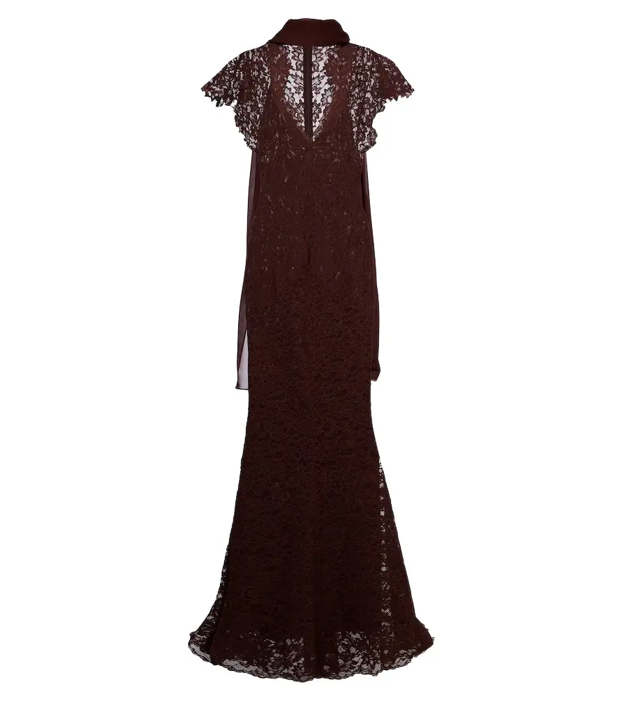 Solina scarf-detail cotton-blend lace gown Solina scarf-detail cotton-blend lace gown