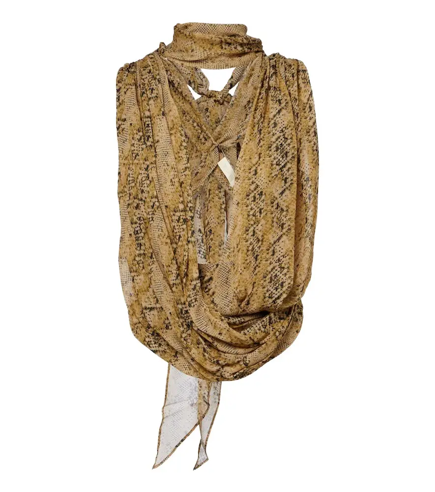 DE LA VALI Isolde draped snake-print georgette top