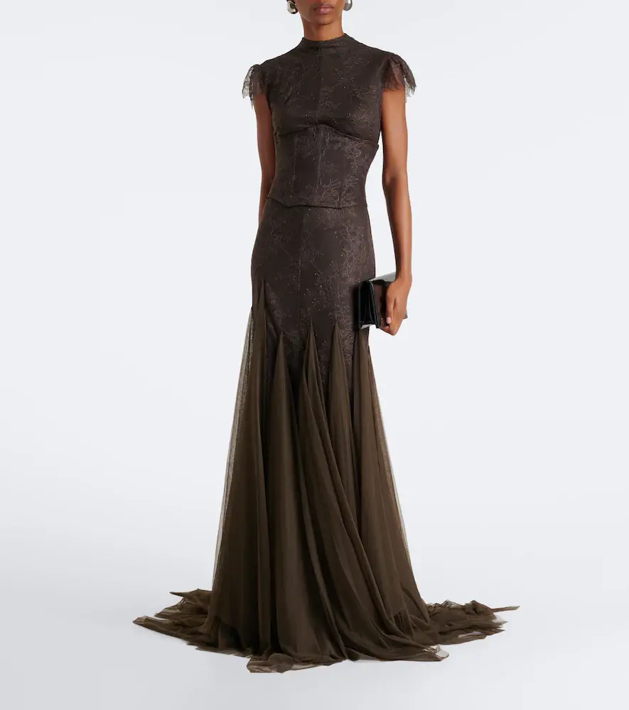 DE LA VALI Zephyra lace and tulle gown | Thumbnail 3