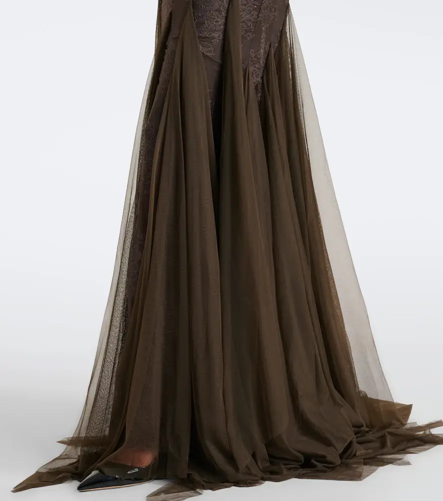 DE LA VALI Zephyra lace and tulle gown | Thumbnail 4