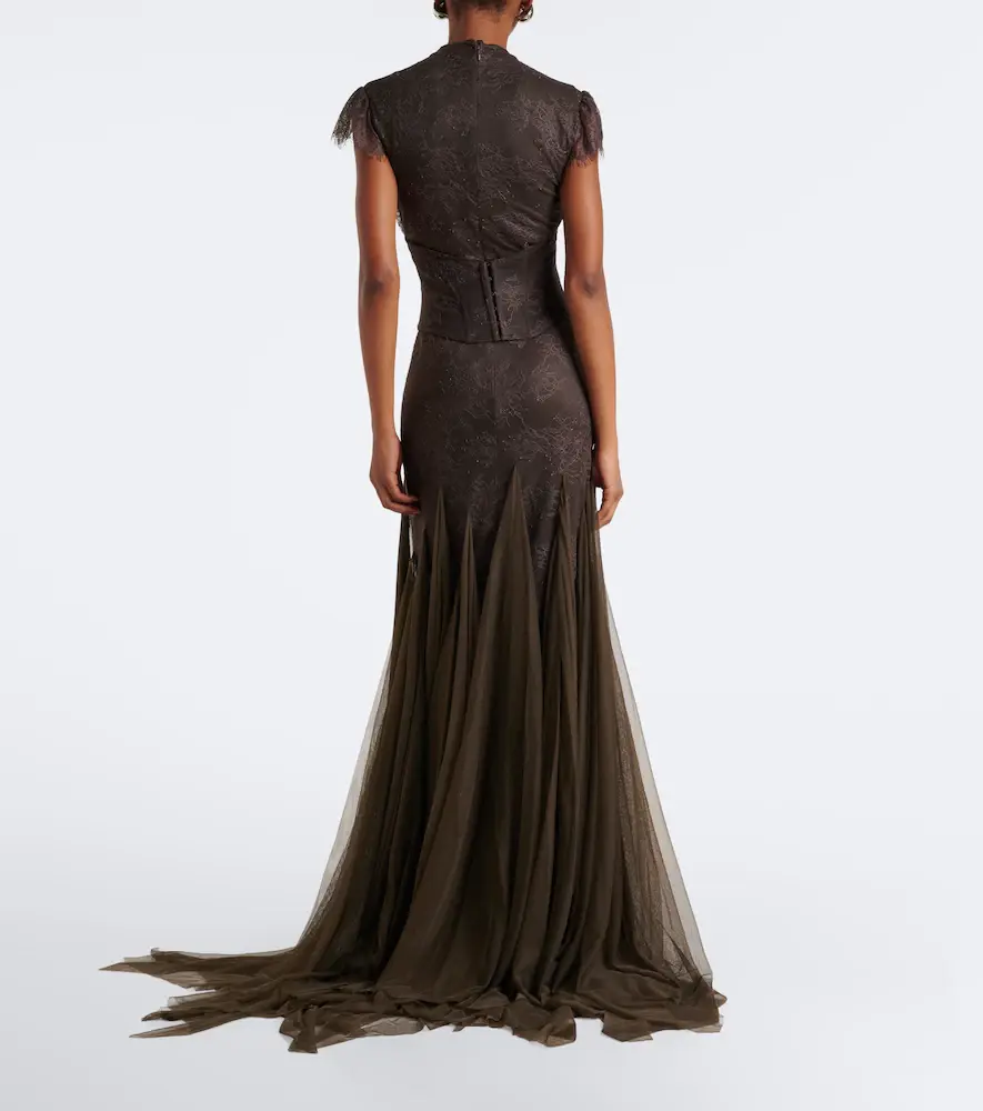 DE LA VALI Zephyra lace and tulle gown | Thumbnail 7