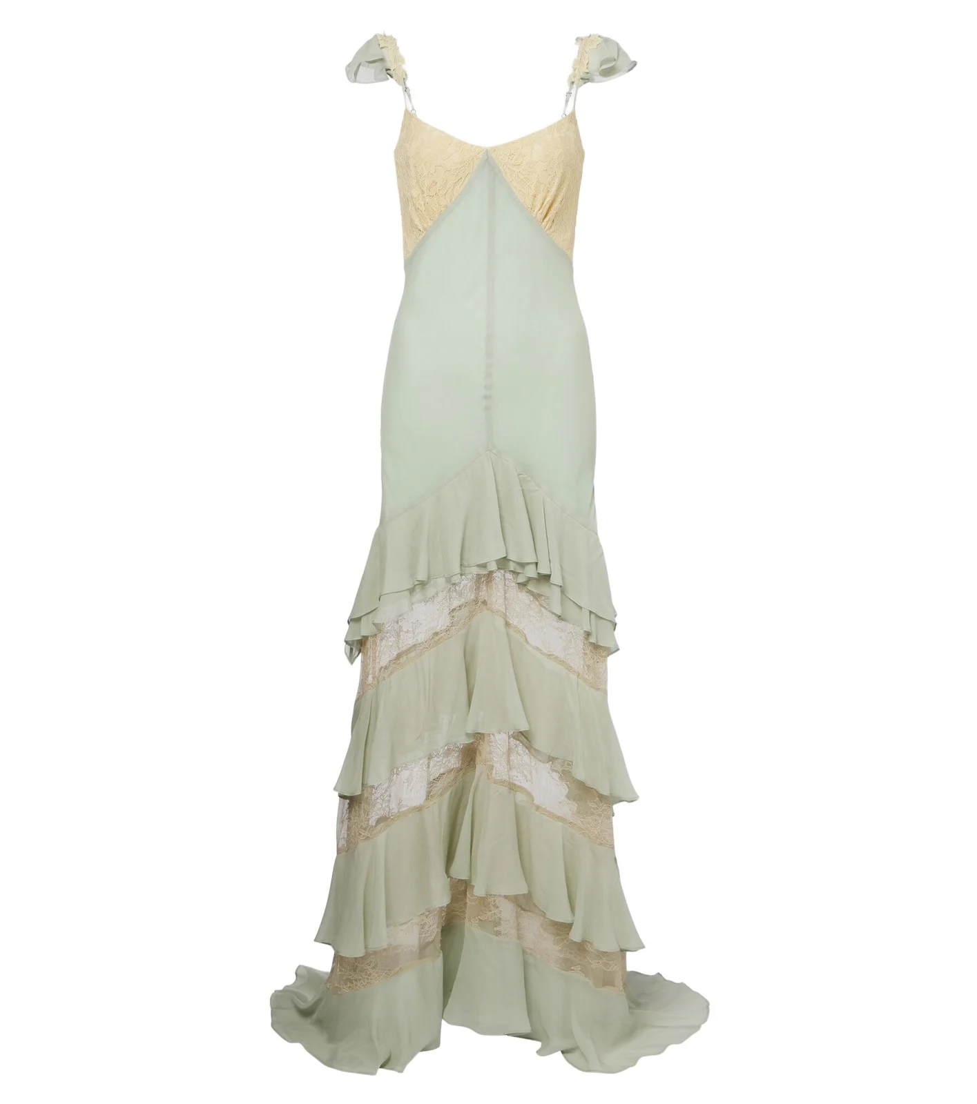 DE LA VALI Auralite lace-paneled tiered gown