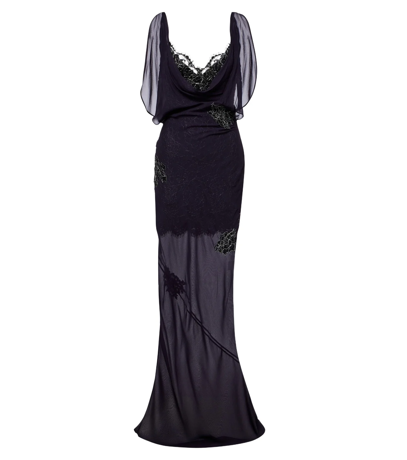 Emerald lace-trimmed georgette gown