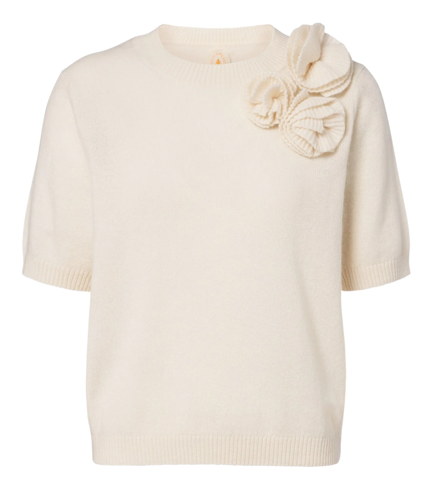 Floral-appliqué wool and cashmere sweater
