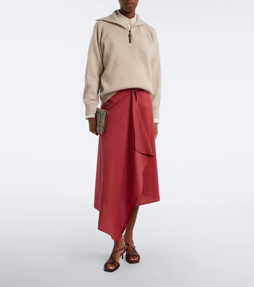 Brunello Cucinelli Draped cotton-blend wrap skirt | Thumbnail 5 Brunello Cucinelli Draped cotton-blend wrap skirt | Thumbnail 5