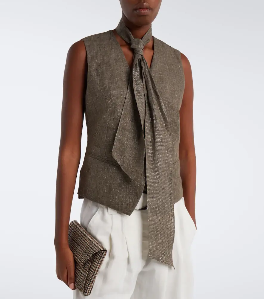 Brunello Cucinelli Scarf-detail linen vest | Thumbnail 4