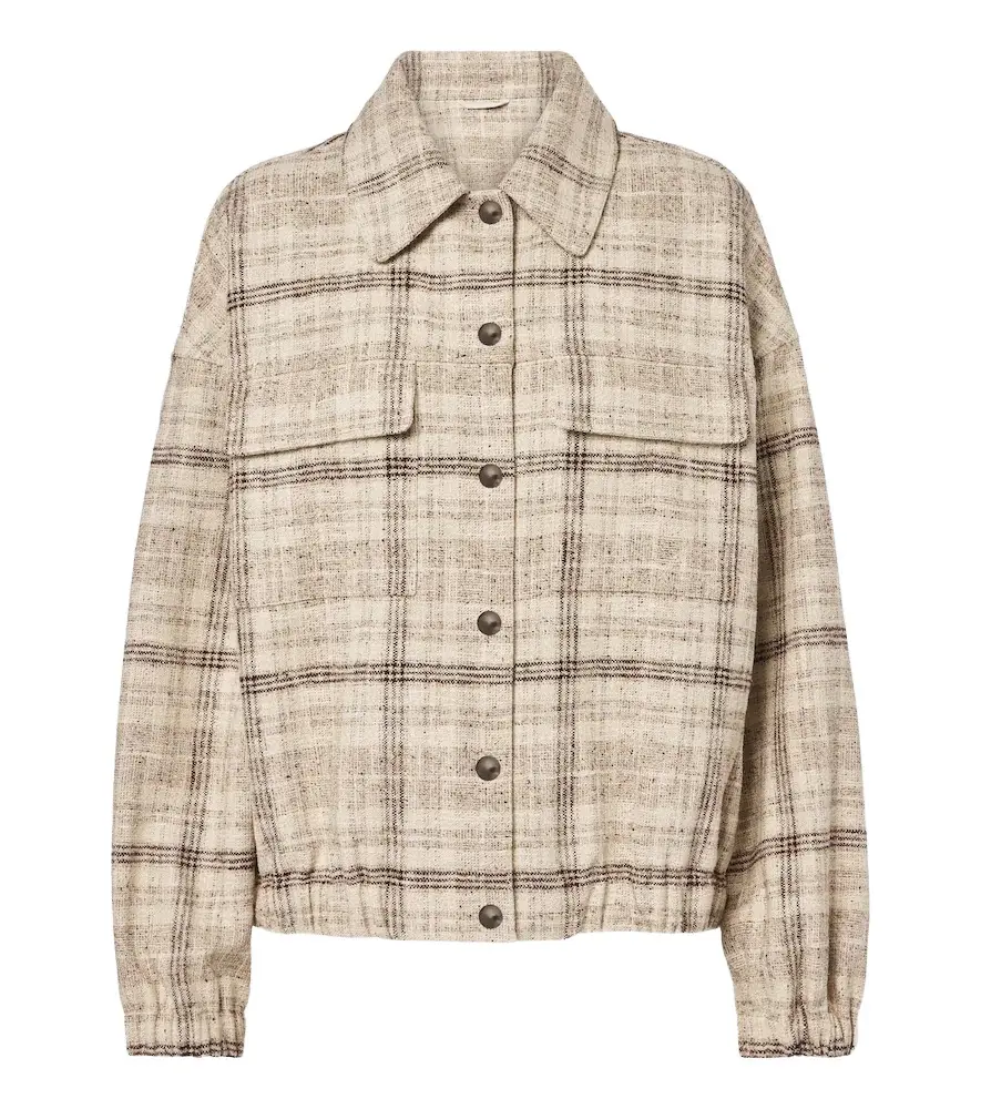 Checked cotton, silk, and hemp-blend jacket