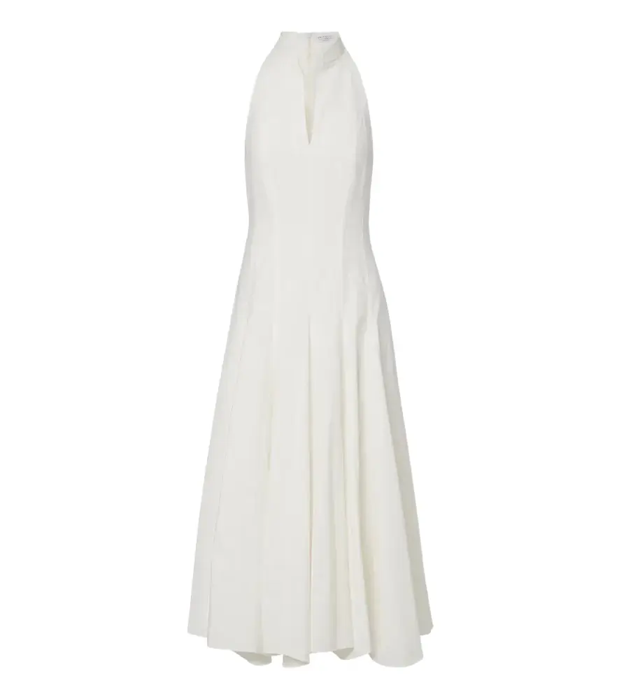 Pleated cotton poplin midi dress