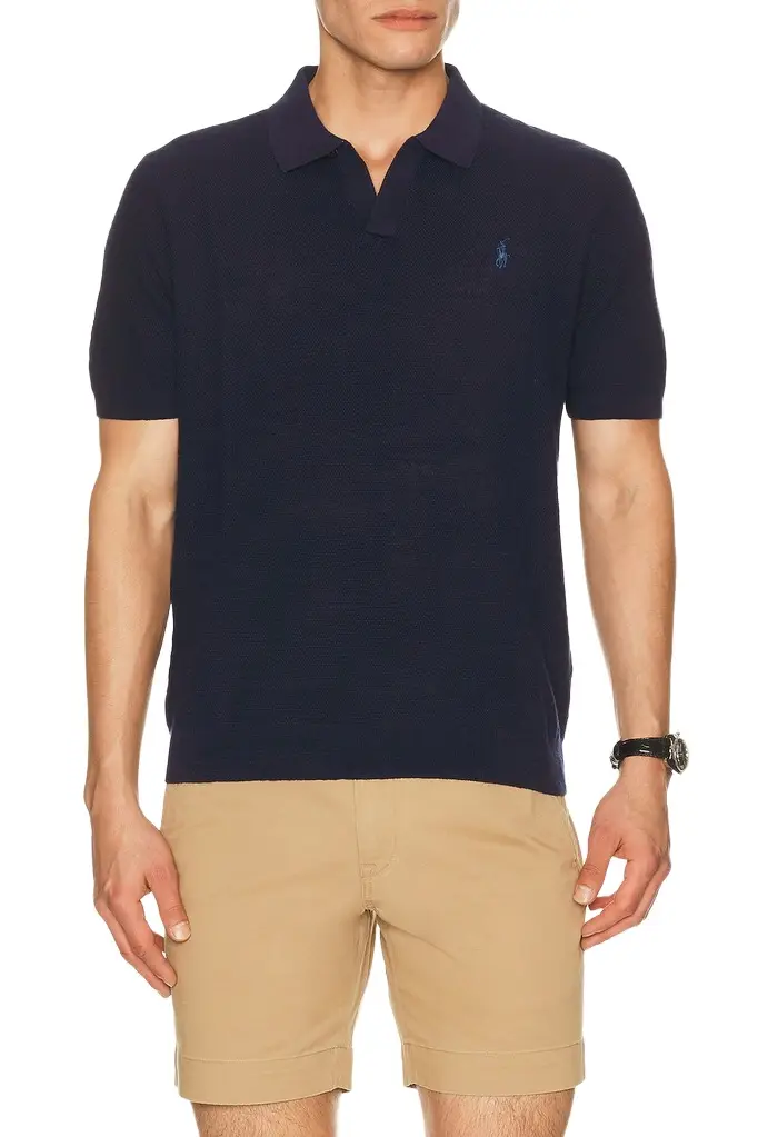 Polo Ralph Lauren Short Sleeve Textured Johnny Collar Polo Sweater