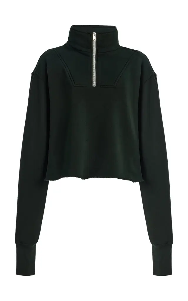 Les Tien Haley Cropped Half-Zip Cotton Sweatshirt