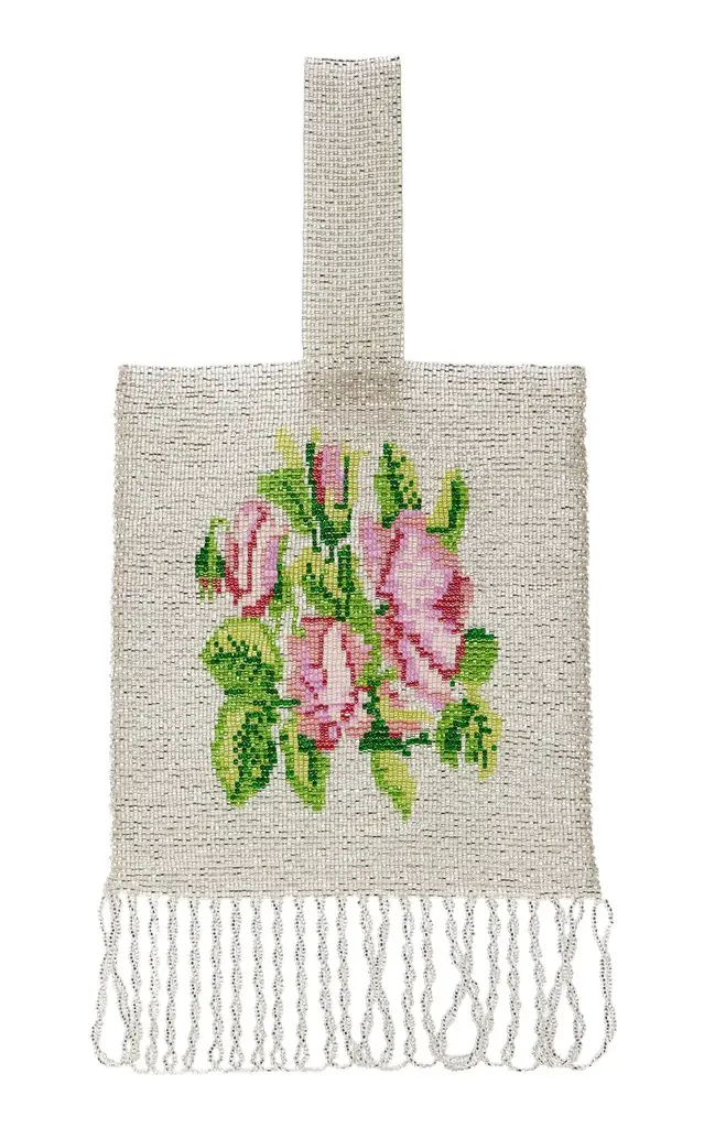 Exclusive Floral Fringed Beaded Pouch